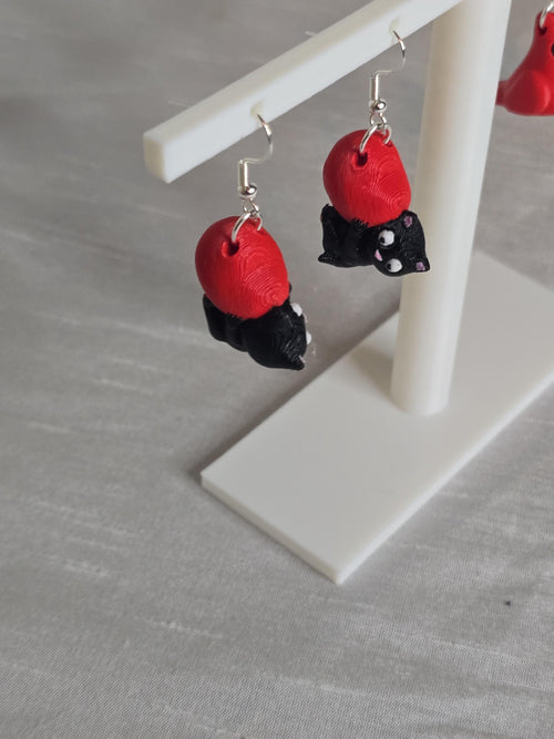 Cat Hugging a Heart Earrings