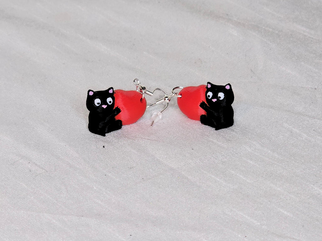 Cat Hugging a Heart Earrings