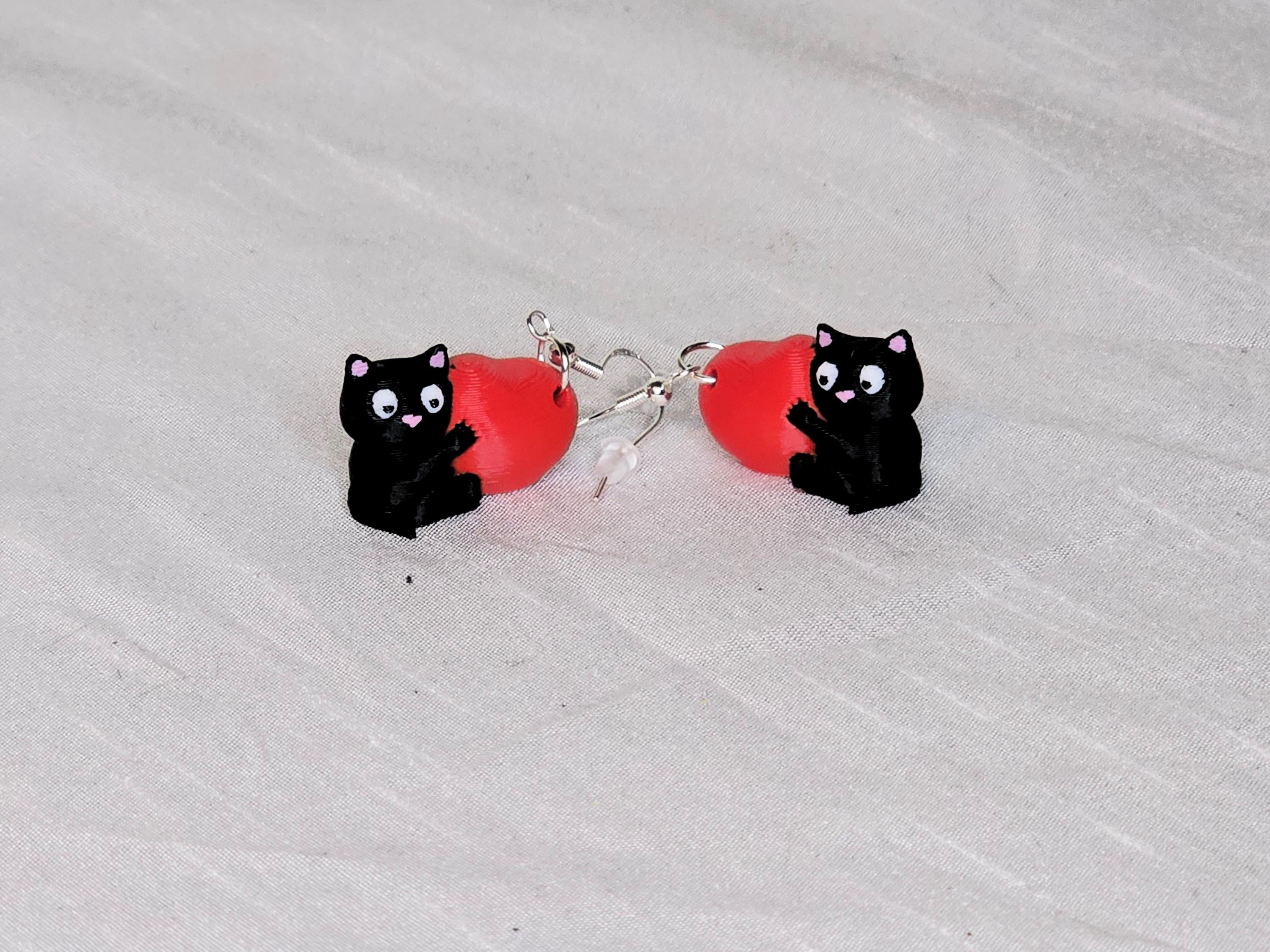 Cat Hugging a Heart Earrings